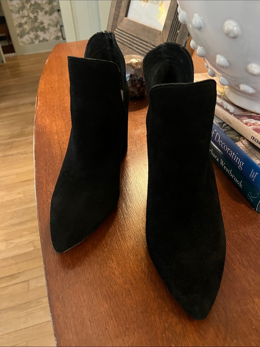 Chelsea & Violet Black Suede Pointed Toe Ankle Booties